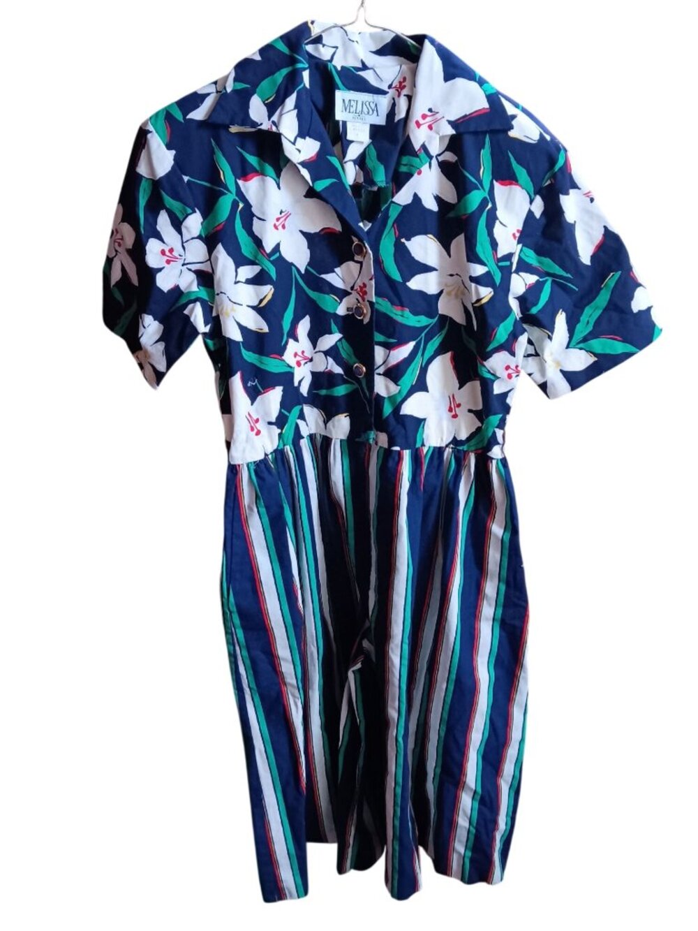Jumpsuit Romper Size 4 4P Vintage Melissa Petites Floral & Striped Short-Sleeve